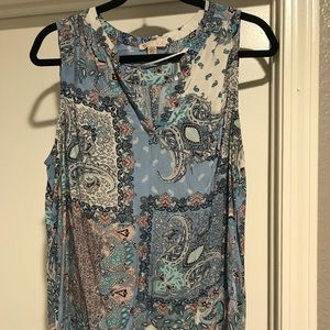 Flowing Blue and White Patchwork Blouse.